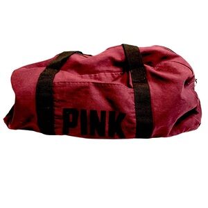 Dark Maroon Black PINK Victoria’s Secret Canvas Duffel Bag Overnighter